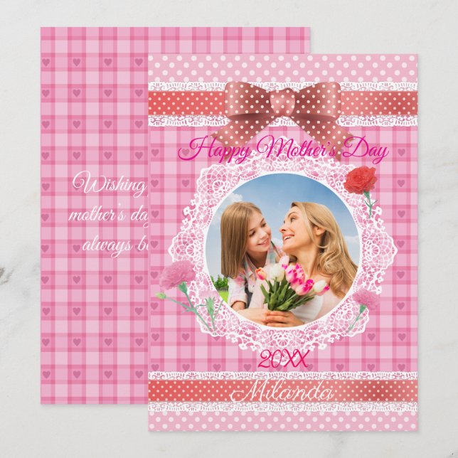 Tarjeta de Feliz Día de la Madre con cinta de enca (Anverso / Reverso)