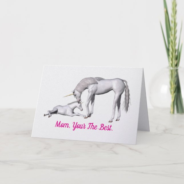 Tarjeta de Feliz Día de la Madre de Unicornios (Anverso)