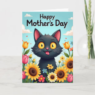 Tarjeta de Feliz Día de la Madre Floral de Gato