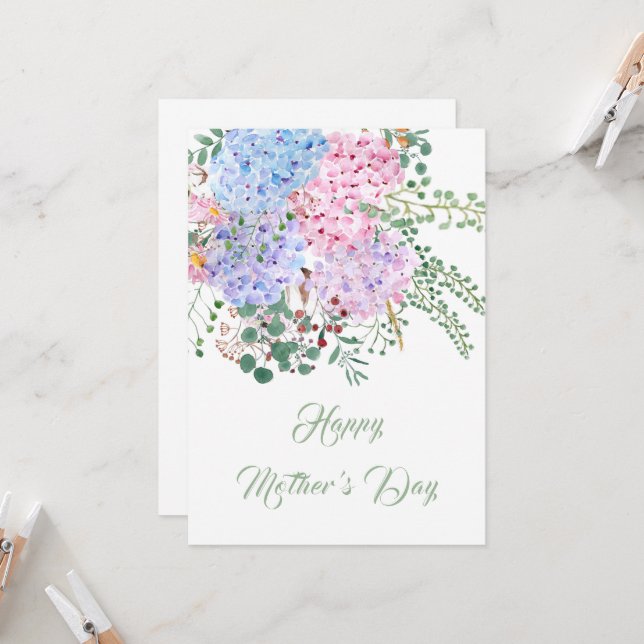 tarjeta de feliz día de la madre púrpura e hidrang (Anverso/Reverso In Situ)