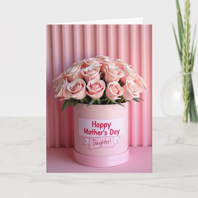 Tarjeta de Feliz Día de Rosas Rosadas a Rayas (Anverso)