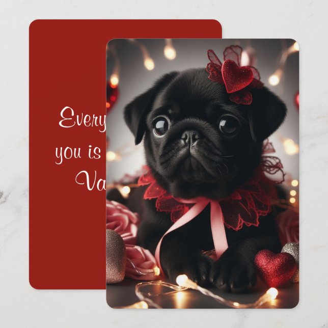 Tarjeta de Feliz Día de San Valentín Adorable Pug (Anverso / Reverso)
