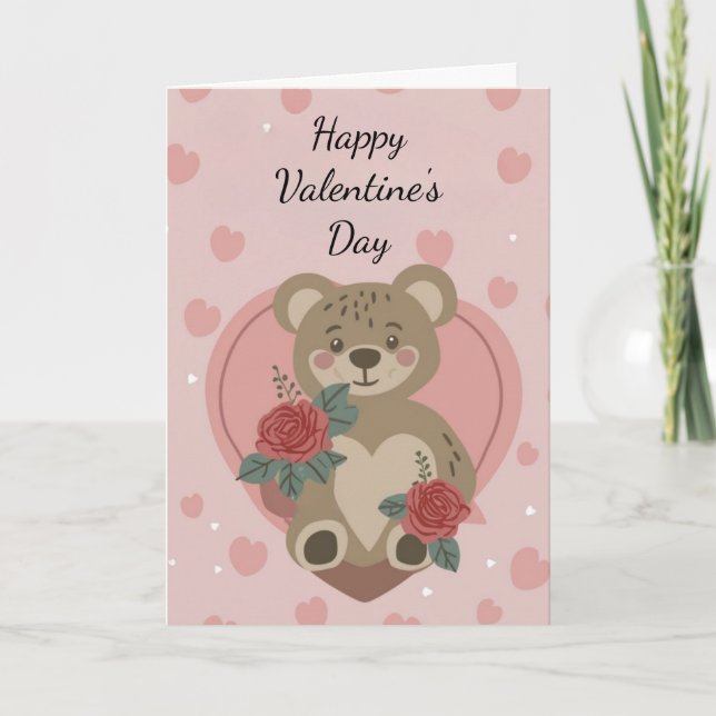 Tarjeta de Feliz Día de San Valentín con Osito de  (Anverso)
