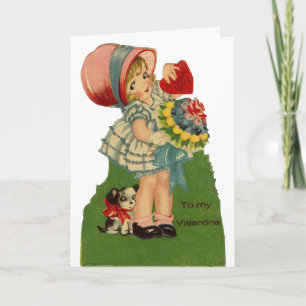Tarjeta de Feliz Día de San Valentín de Niña Vinta