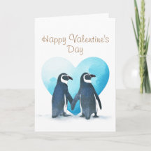 Tarjeta de Feliz Día de San Valentín de Pingüinos