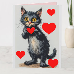 Tarjeta de Feliz Día de San Valentín Gato Negro Vi