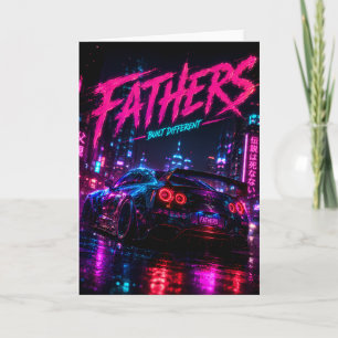 Tarjeta de Feliz Día del Padre con Coche de Neón
