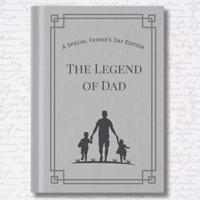 Tarjeta de Feliz Día del Padre Moderna Gris Doble  (The Legend of Dad: A premium, book-themed Father’s Day masterpiece.)