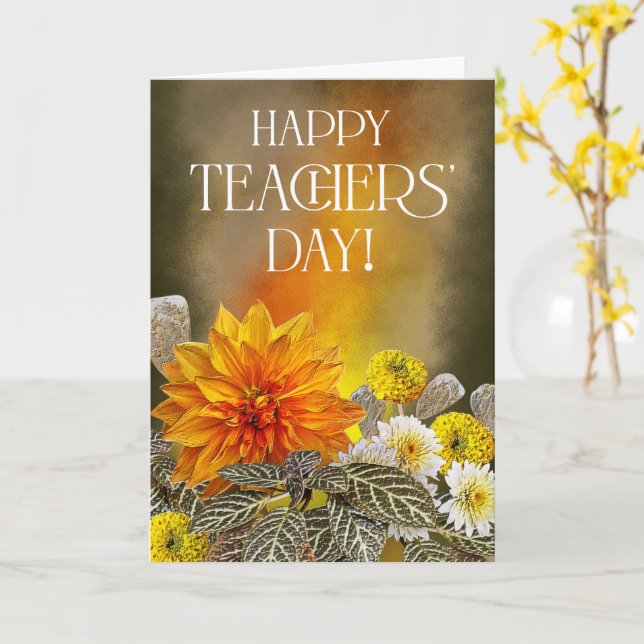 Tarjeta de Feliz Día del Profesor con Floral Brill (flor amarilla)