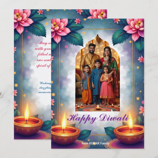 Tarjeta de Feliz Diwali con Arco Estelar (Anverso / Reverso)
