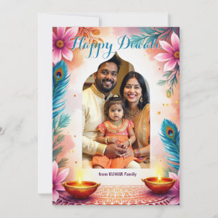 Tarjeta de Feliz Diwali con Flor de Pavo Real