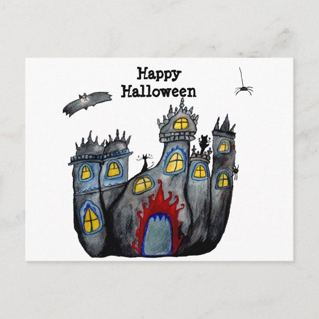 Tarjeta de Feliz Halloween Castillo Espeluznante (Anverso)