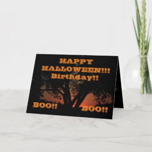 Tarjeta de Feliz Halloween con Árbol