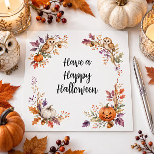 Tarjeta de Feliz Halloween con Búhos Lindos y Parc