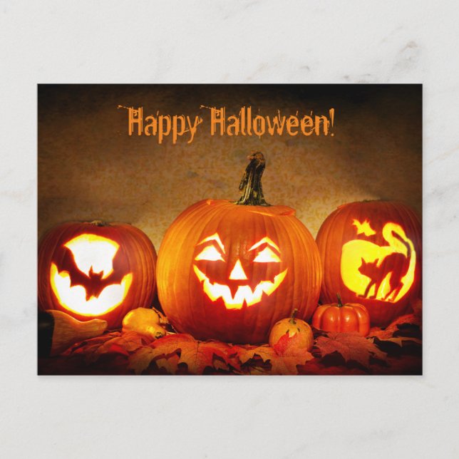 Tarjeta de Feliz Halloween con Calabazas (Anverso)