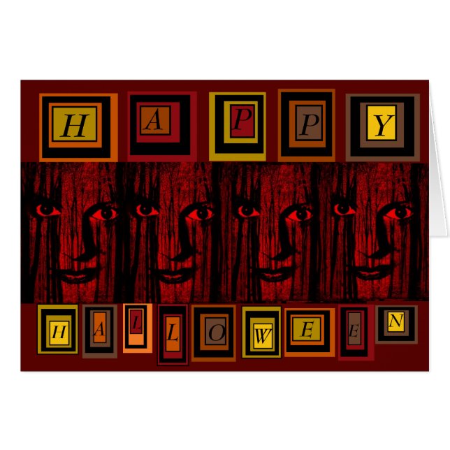 Tarjeta de Feliz Halloween con Cara de Espanto (Anverso (Horizontal))