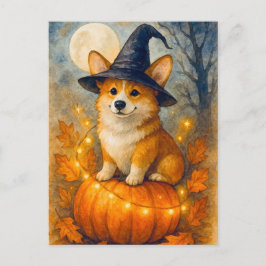 Tarjeta de Feliz Halloween con Corgi Lindo y Calab