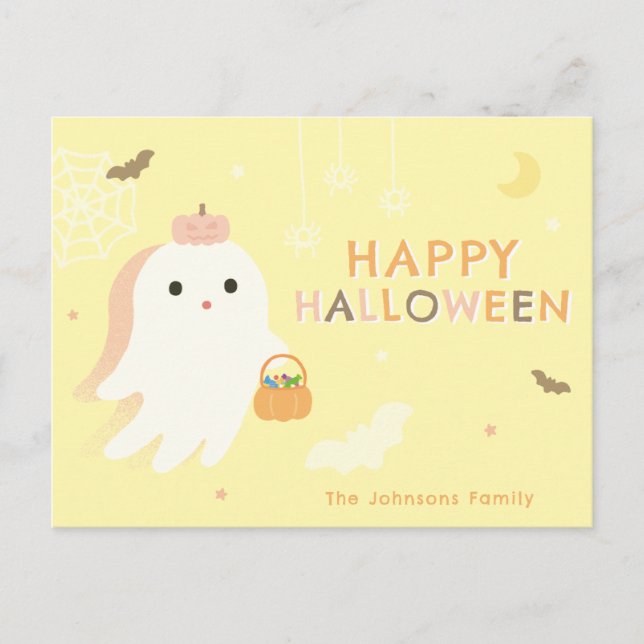Tarjeta de Feliz Halloween con Fantasmita Adorable (Anverso)