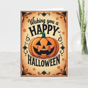 Tarjeta de Feliz Halloween con Sonrisa de Calabaza
