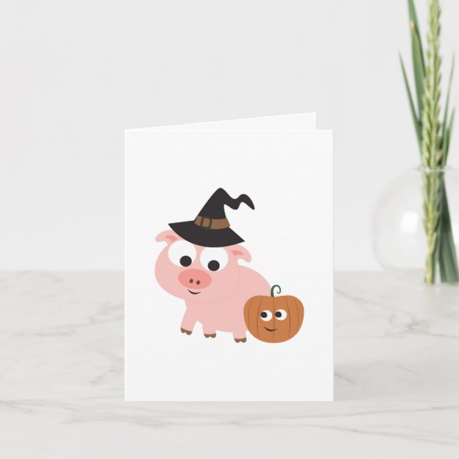 Tarjeta de Feliz Halloween de Bruja Cerdo (Anverso)