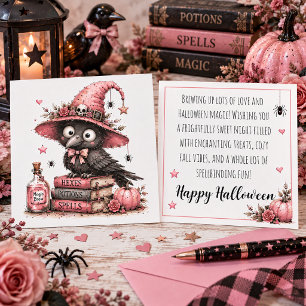 Tarjeta de Feliz Halloween de Bruja Cuervo Adorabl