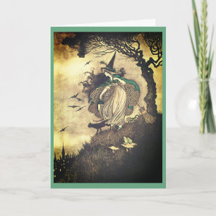 Tarjeta de Feliz Halloween de Bruja Vintage