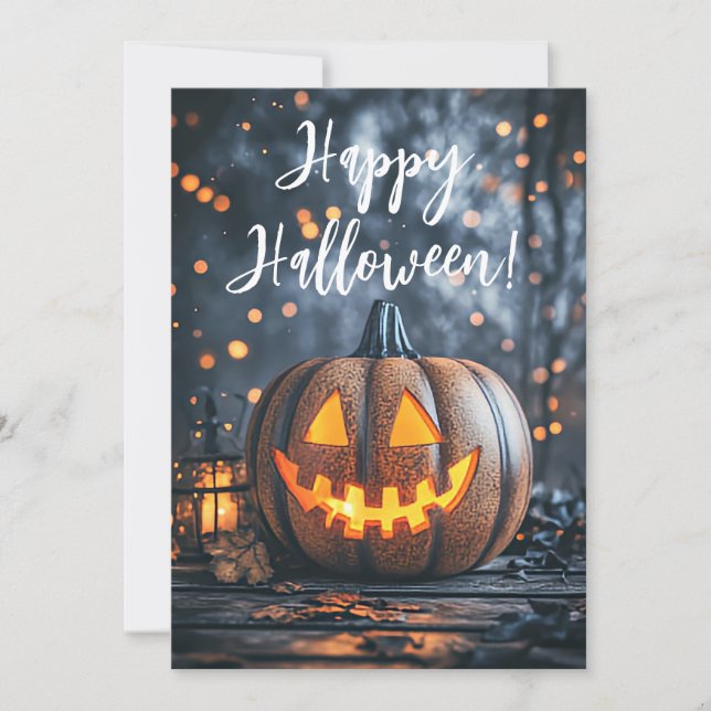 Tarjeta de Feliz Halloween de Calabazas Rústicas (Anverso)