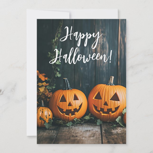 Tarjeta de Feliz Halloween de Calabazas Rústicas (Anverso)