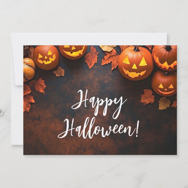 Tarjeta de Feliz Halloween de Calabazas Rústicas (Anverso)