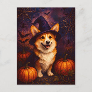Tarjeta de Feliz Halloween de Corgi Adorable Postc