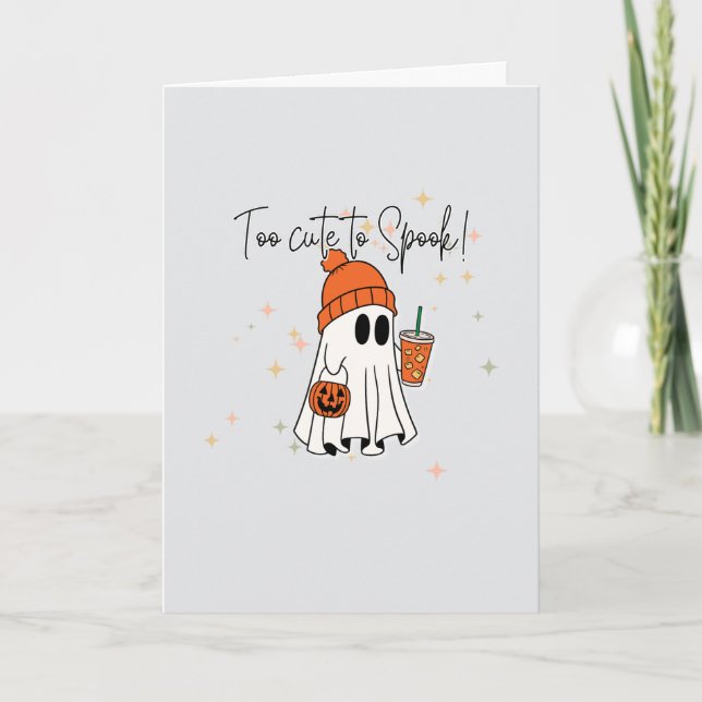 Tarjeta de Feliz Halloween de Fantasma, Demasiado  (Anverso)
