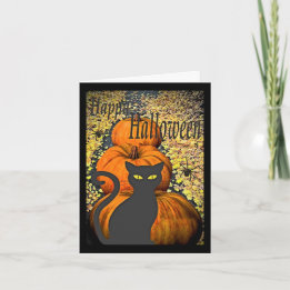 Tarjeta de Feliz Halloween de Gato Negro