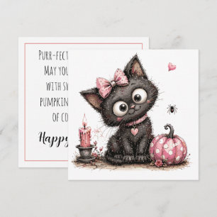 Tarjeta de Feliz Halloween de Gato Negro Adorable