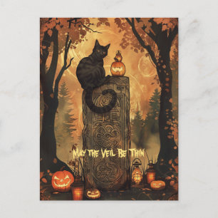 Tarjeta de Feliz Halloween de Gato Negro Samhain