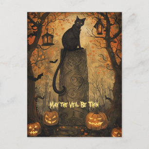 Tarjeta de Feliz Halloween de Gato Negro Samhain