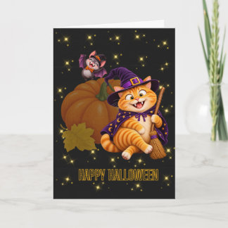 Tarjeta de Feliz Halloween de Gato Regordete en Bl