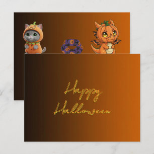 Tarjeta de Feliz Halloween de Monstruos Adorables