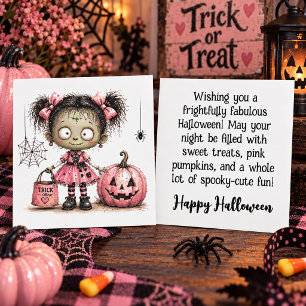 Tarjeta de Feliz Halloween de Niña Zombie Adorable