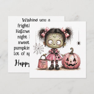 Tarjeta de Feliz Halloween de Niña Zombie Adorable
