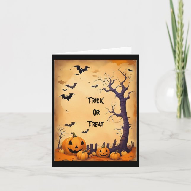 Tarjeta de Feliz Halloween de Truco o Trato (Anverso)