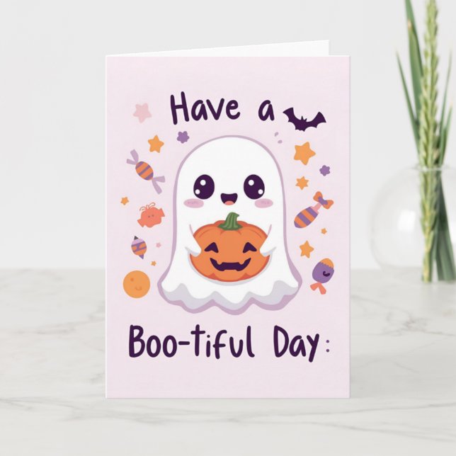 Tarjeta de Feliz Halloween Espeluznantemente Linda (Anverso)