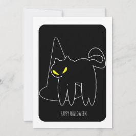 Tarjeta de Feliz Halloween Gato Negro Sombrero de 