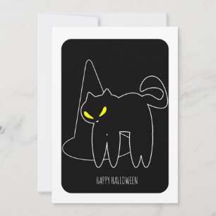 Tarjeta de Feliz Halloween Gato Negro Sombrero de