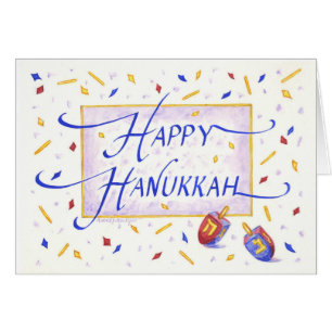 Tarjeta de Feliz Janucá con Dreidels Festivos
