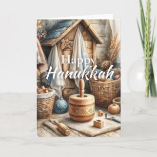 Tarjeta de Feliz Janucá - Dreidel Acuarela