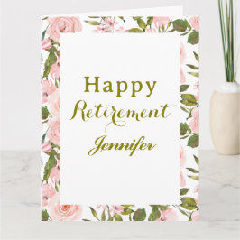 Tarjeta de Feliz Jubilación con Flores Rosadas y F