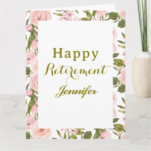 Tarjeta de Feliz Jubilación con Flores Rosadas y F