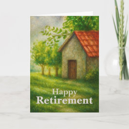 Tarjeta de Feliz Jubilación | Paisaje de Cabaña Tr