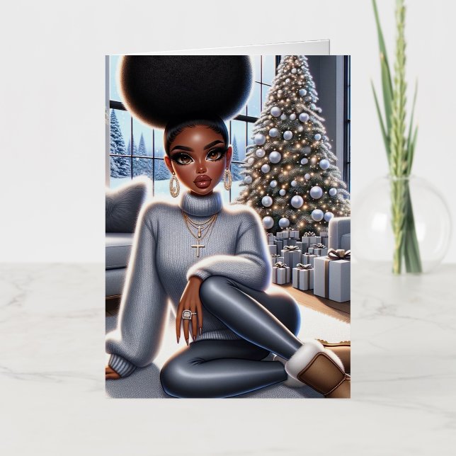 Tarjeta de Feliz Navidad Afroamericana (Anverso)