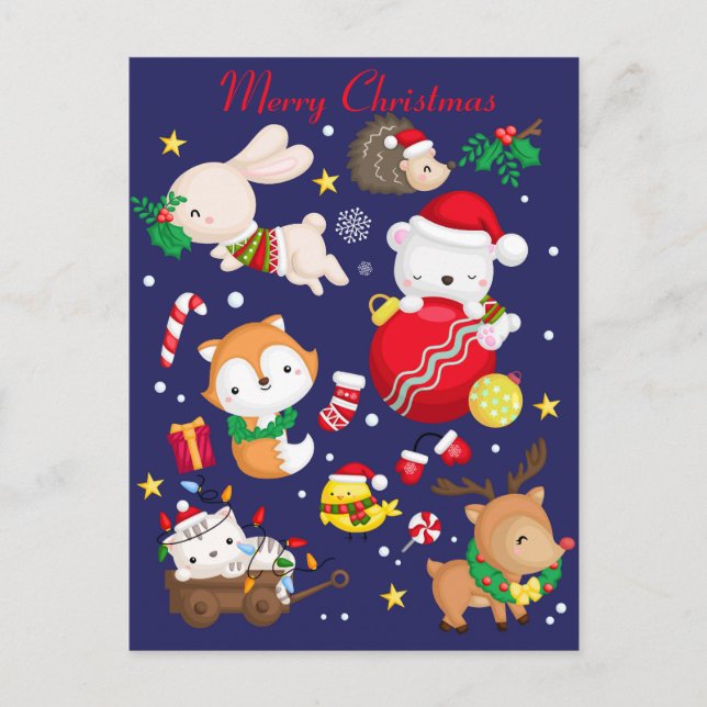 Tarjeta de Feliz Navidad Animales Lindos (Anverso)